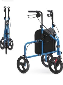OasisSpace 3 Wheel Walker for Seniors - 10” Big Wheels Three Wheeled Walker Foldable, Lightweight Rollator Walker with Large Storage Bag