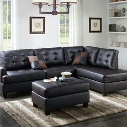 3 pieces sectional sofa reversible faux leather espresso 104x75 with ottoman included