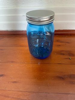 Cobalt Blue Glass Mason Jars Lot of 12 Embossed Fruit Design Metal Screw Lids