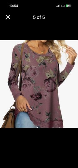 Floral Long Sleeve Tunic Top with Lace Hem