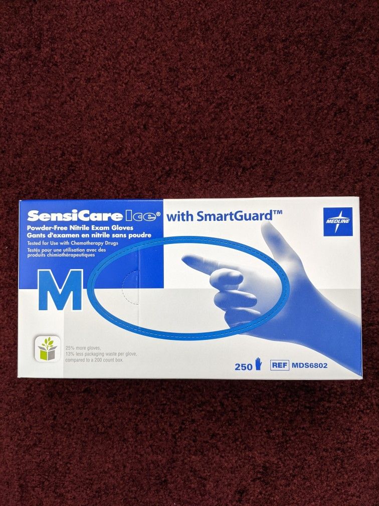 Medline SensiCare Ice with SmartGuard Nitrile Gloves (Brand New)