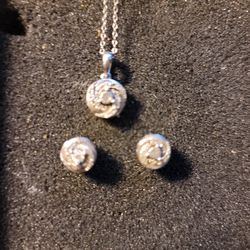 Set Necklace And Earrings, White Gold Real Diamonds 