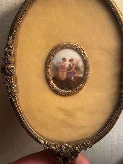 Antique Gilt Hand Mirror with Miniature Portrait