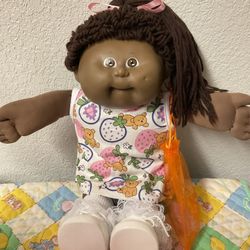 VERY RARE Vintage Cabbage Patch Kid Girl African American Head Mold #8 Brown Single Poodle Pony