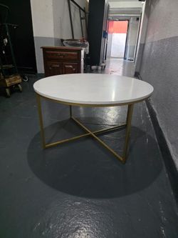 Round White Top Coffee Table Gold Base