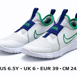 Nike Flex Runner 2 Kids Size 6.5Y White Green Blue Slip On Shoes