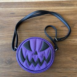 Love Pain and Stitches Mini Purple Glitter Pumpkin Crossbody Purse Handbag