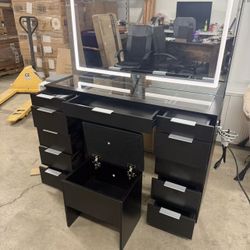 46'' Vanity Desk with Large LED Lighted Mirror & Charging Ports