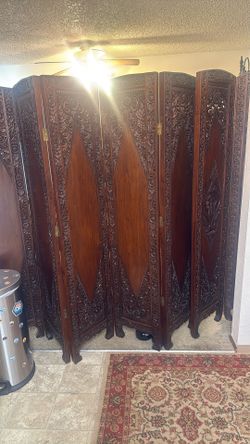 Ornate African 5-panel Carved Wood Folding Room Divider Screen