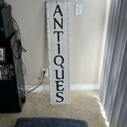 Decorative Sign “Antiques” - White - Distressed