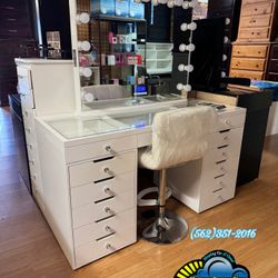 White Vanity Desk Led Lights New Stool Bonito Nuevo 