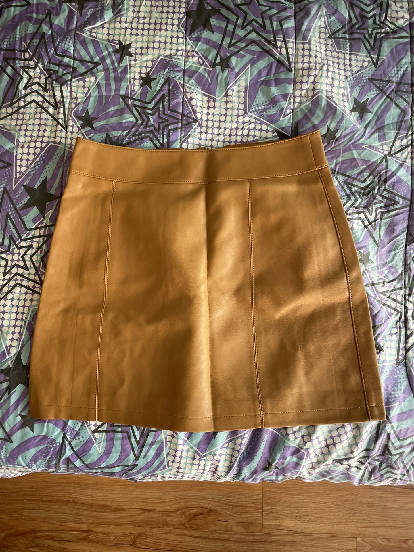 Brand New Khaki Leather Skirt