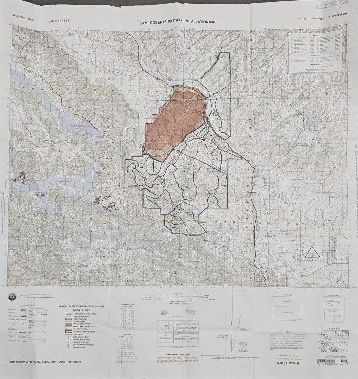 US ARMY CAMP ROBERTS MILITARY INSTALLATION MAP 2012 California 32"x36"