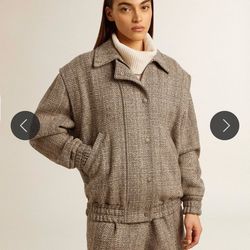 Golden Goose Journey Wool Blend Herringbone Bomber Jacket Women’s Size 42/L