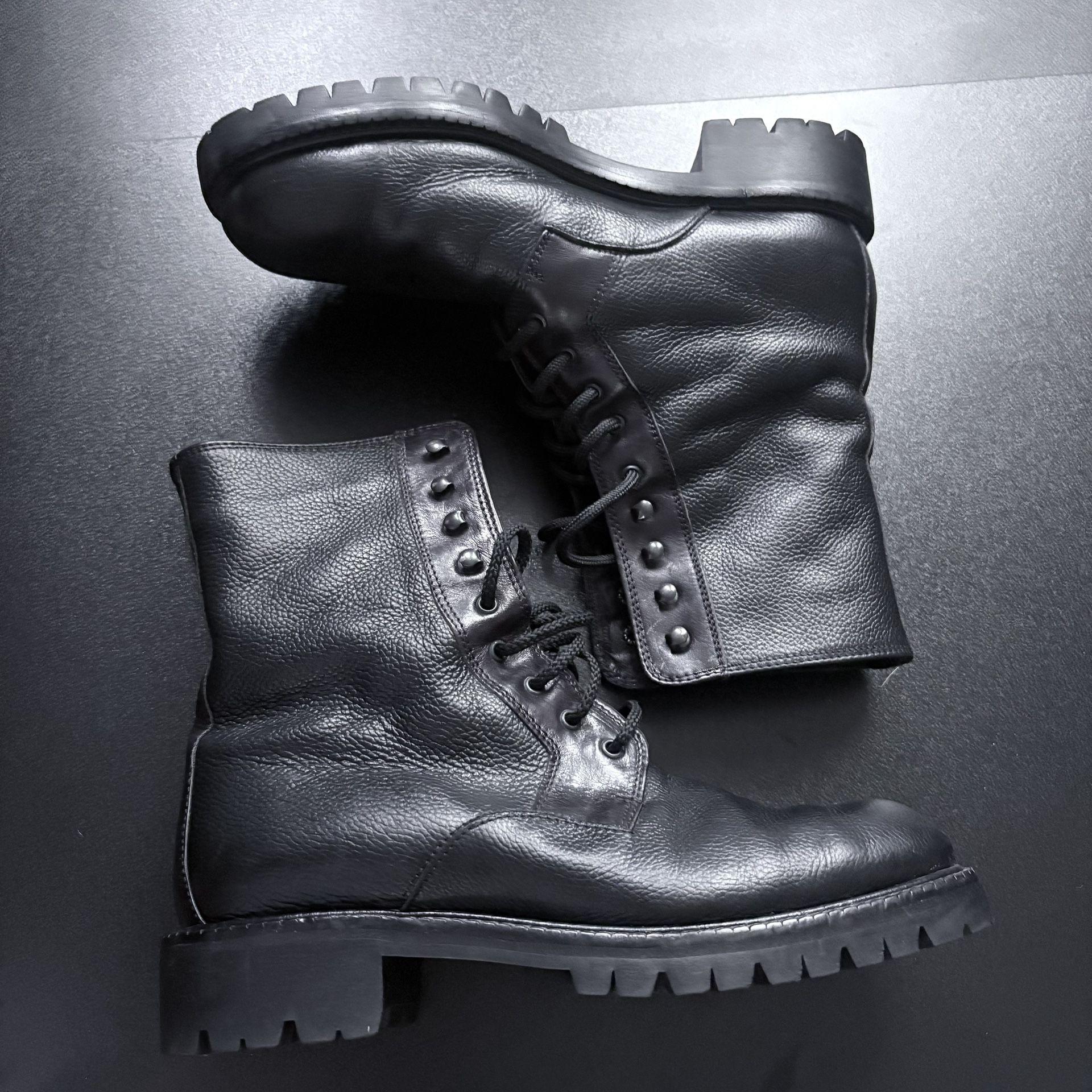 Black Leather Gorsuch Combat Boots Lace Up Fur Lined Size 6.5 Made In Italy 37