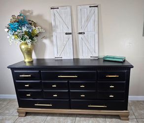 Refinished 2 tone black dresser with whitewash base