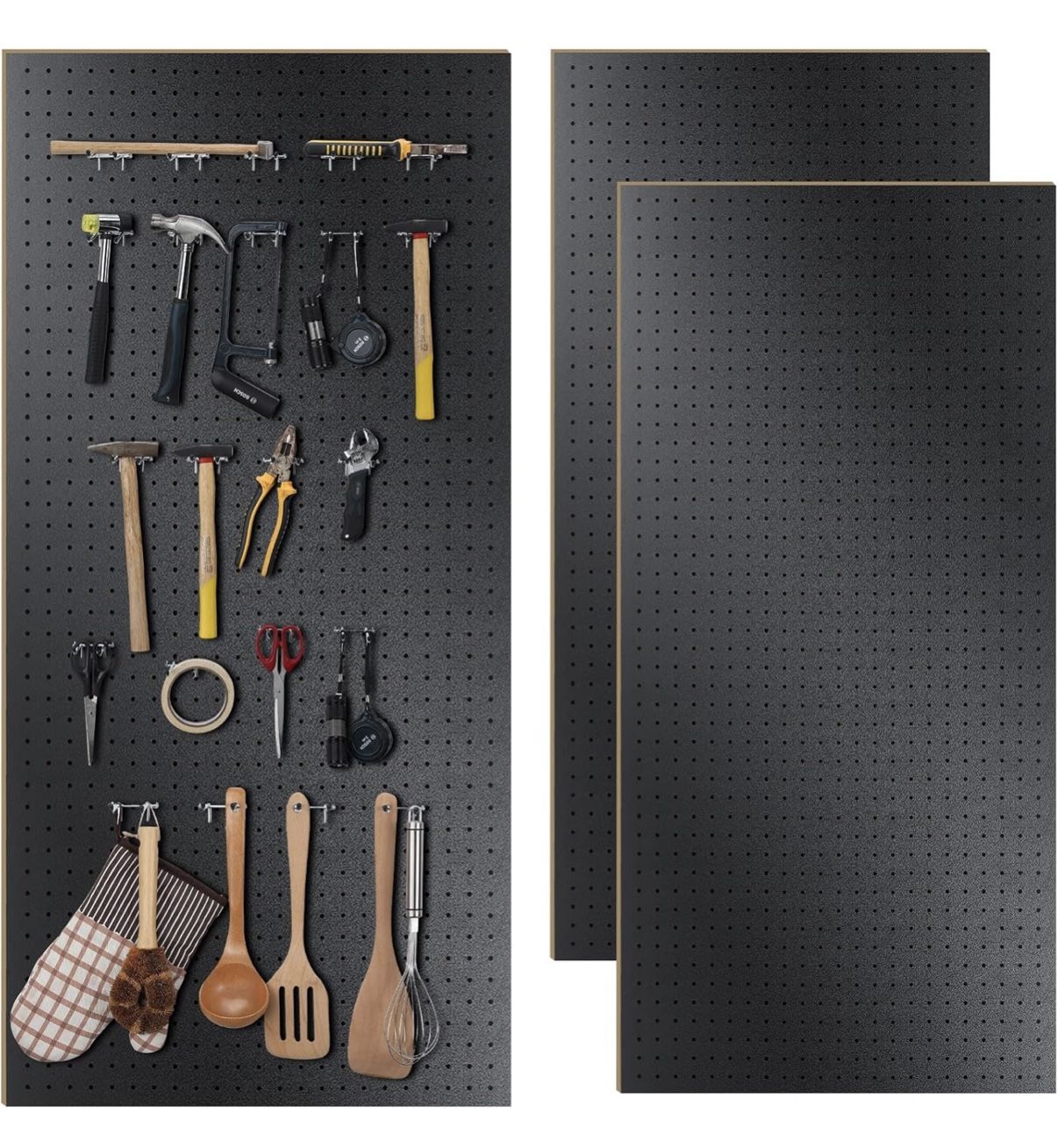 2 Pcs Wood Pegboard High Density Fiberboard 24 × 48 Inches Wall Mount Display Black Pegboard