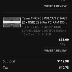 TEAM T-FORCE RAM STICKS (2 x 8GB) 3200 OC CAS LAT 16