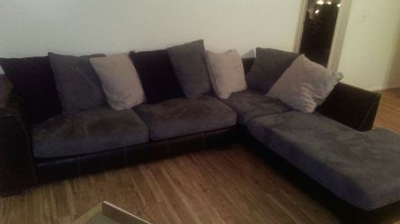Large Grey Microfiber Sectional Couch