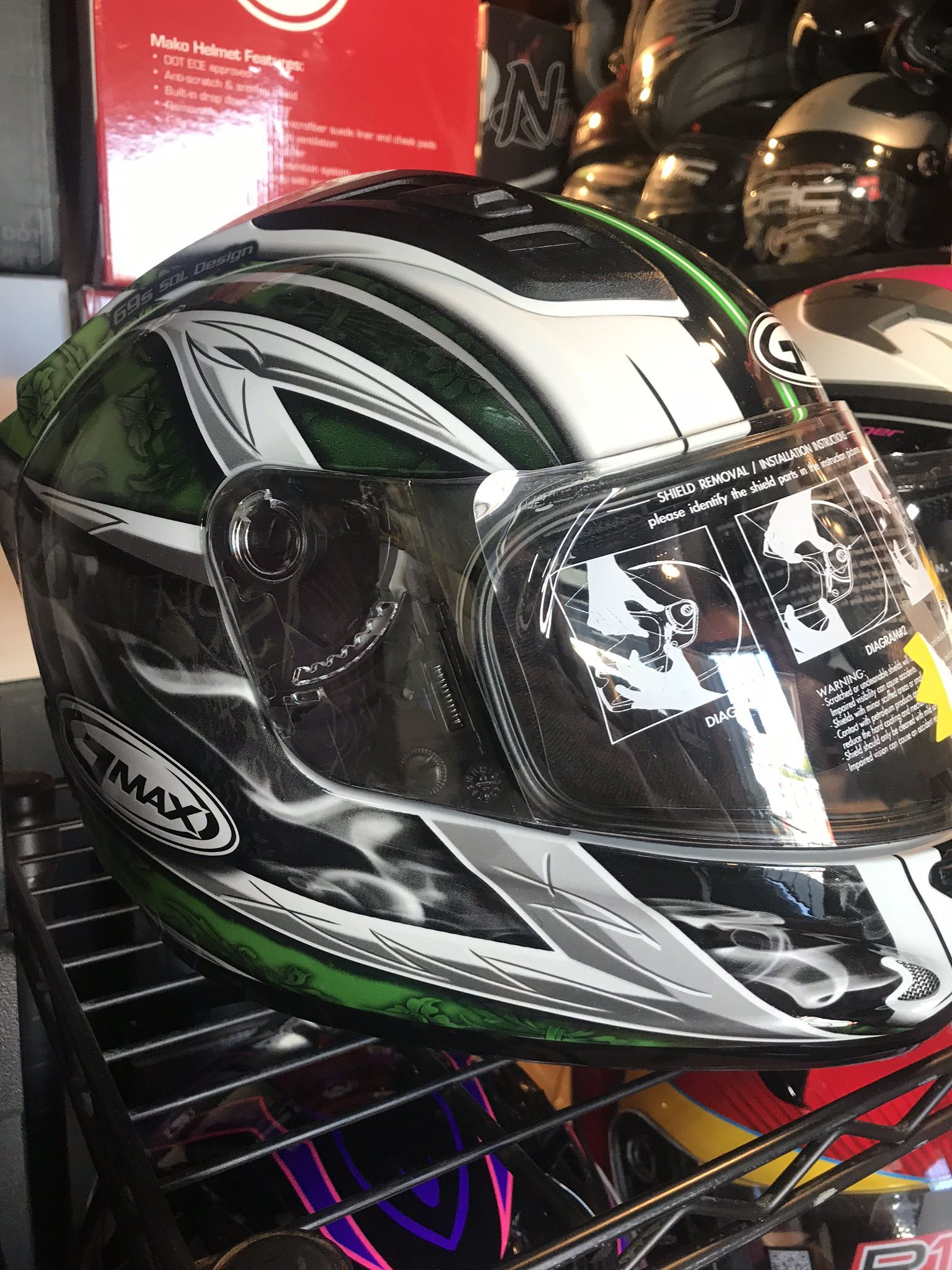 New Green White And Black Dot Motorcycle Helmet $120