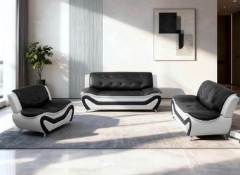 Modern style black and white leather three piece couch set