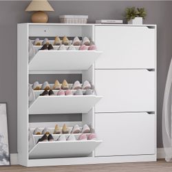 New Shoe Storage Cabinet for Entryway with 6 Flip Drawers, Sturdy Wood Hidden Shoe Storage, Freestanding Narrow Slim Shoe Organizer for Front Door Ent