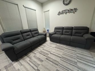 2 Gray Power Recliner Sofa  - Costco Dark Charcoal, Electric Recline + Headrest recline