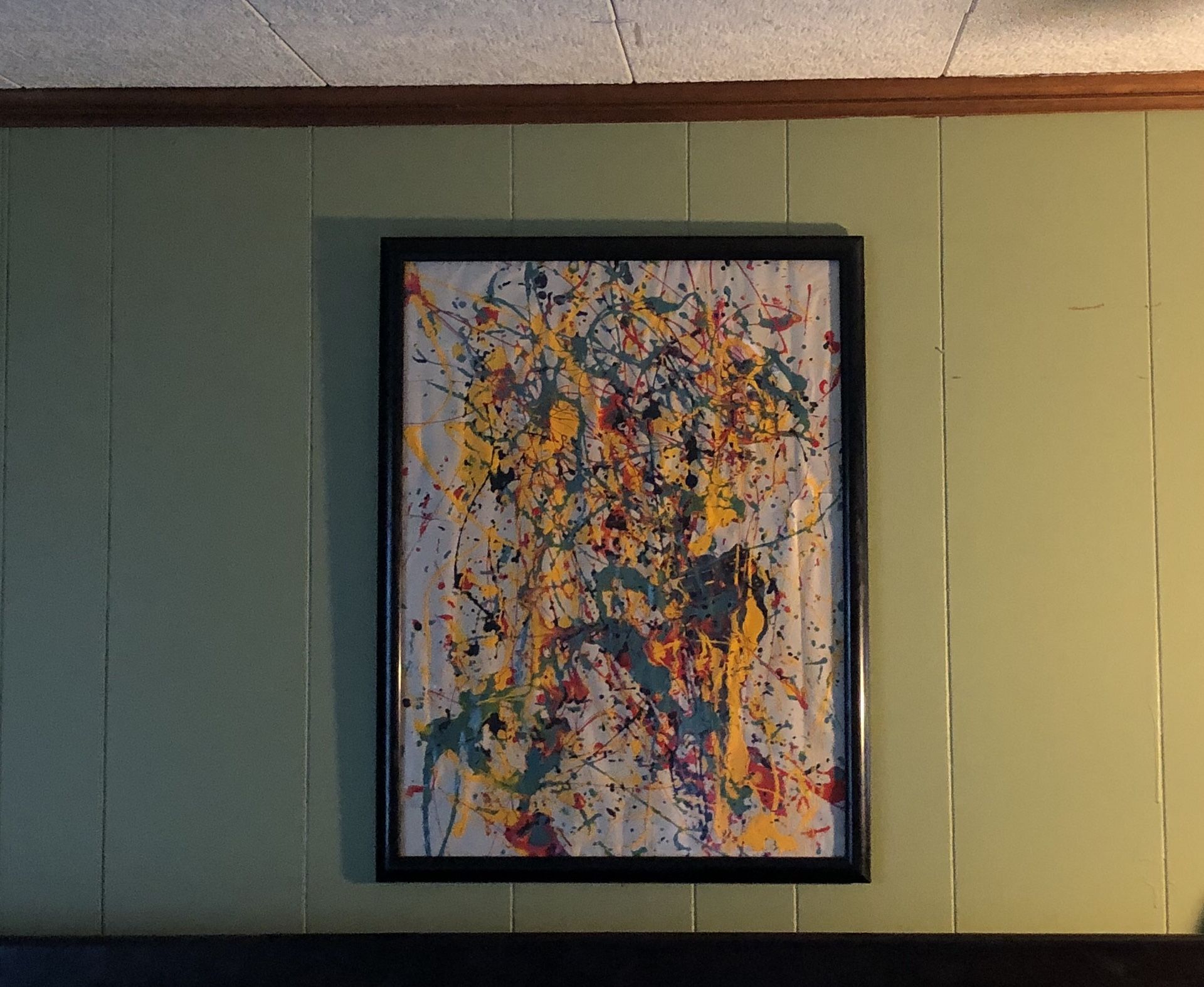 Original work- Framed Abstract / splatter - Paint on paper - 19 x 25