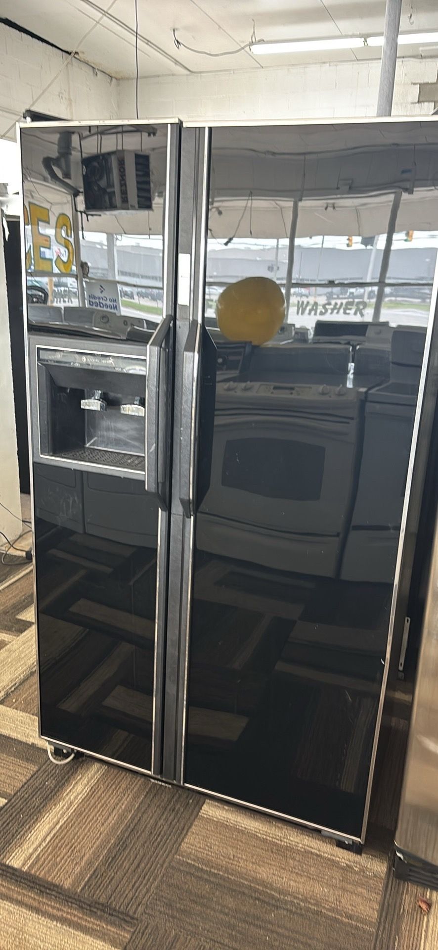 Black side-by-side fridge