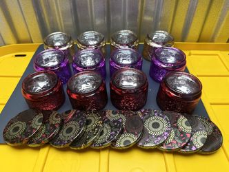 Mercury Glass Votive Candle Holders Lot 12 Gold Purple Red w/ Lids 3.5in