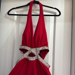 Elegant Red Rhinestone Halter Gown – Formal, Prom, or Pageant Dress