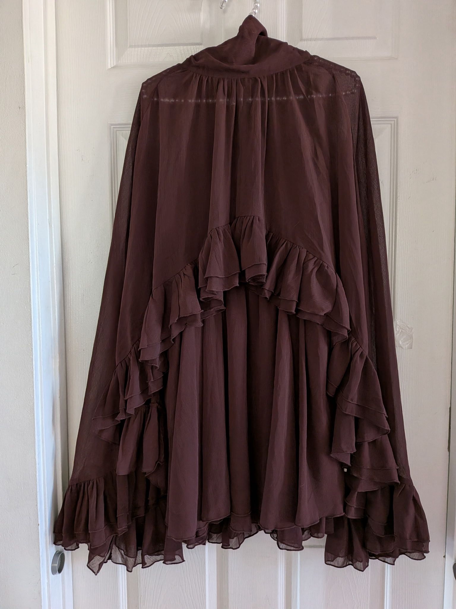 Commense Semi-Sheer Chiffon Ruffle Dress With Outer Cape Commense Semi-Sheer Chiffon Ruffle Dress With Outer Cape