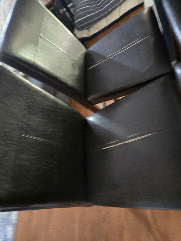 Pair Of Brown Leather Bar Stools 