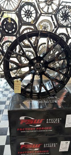 22” AUDI WHEELS GLOSS BLACK 5x112 + TIRES (4) NEW-WE FINANCE