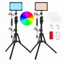 QEUOOIY 2 Packs RGB LED Video Light with Adjustable Tripod Stand