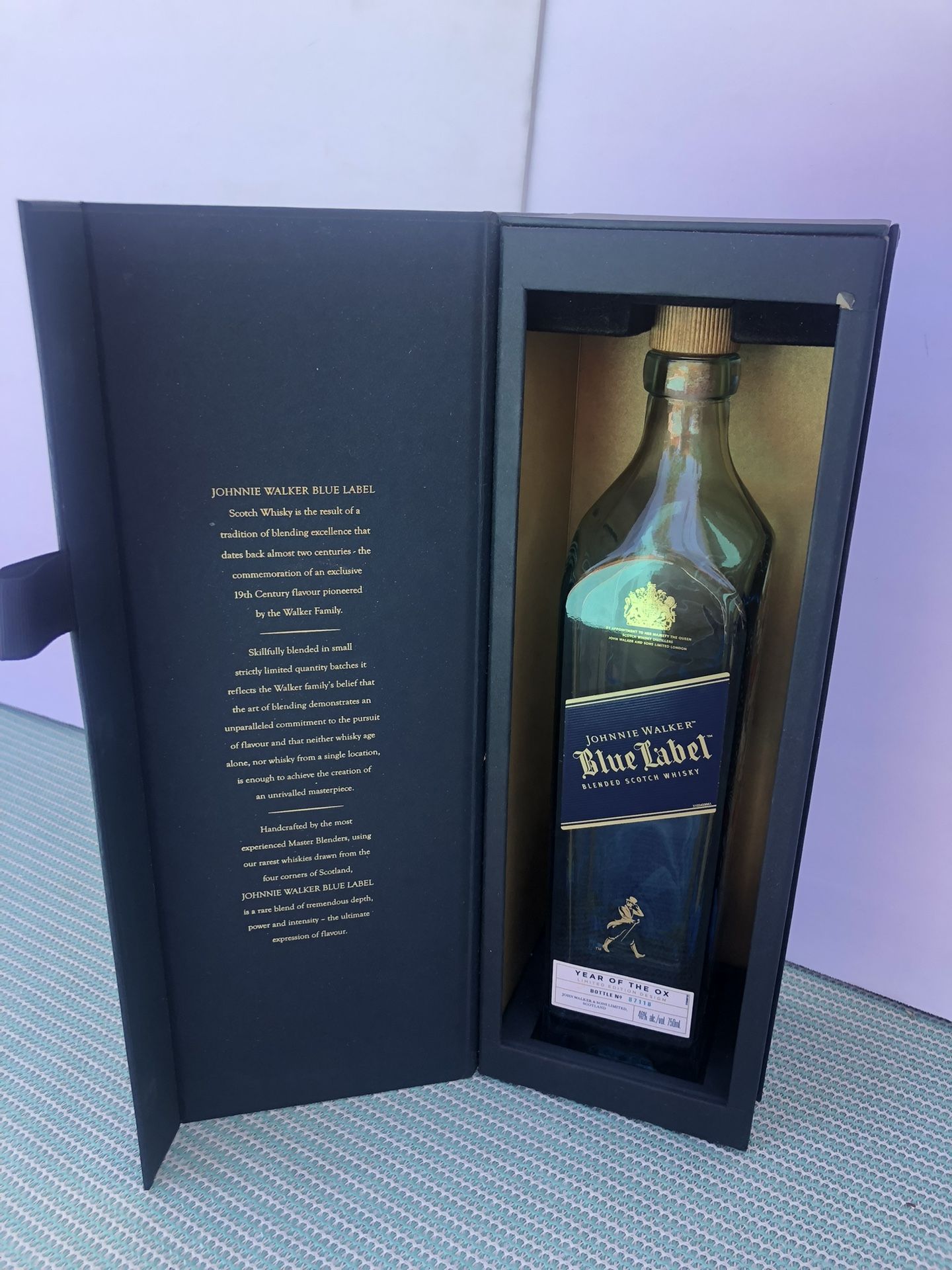Collectible Johnny Walker blue label year of the ox bottle.