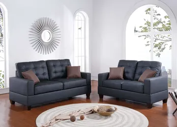 BRAND NEW BLACK FAUX LEATHER SOFA + LOVESEAT 2PCS SET