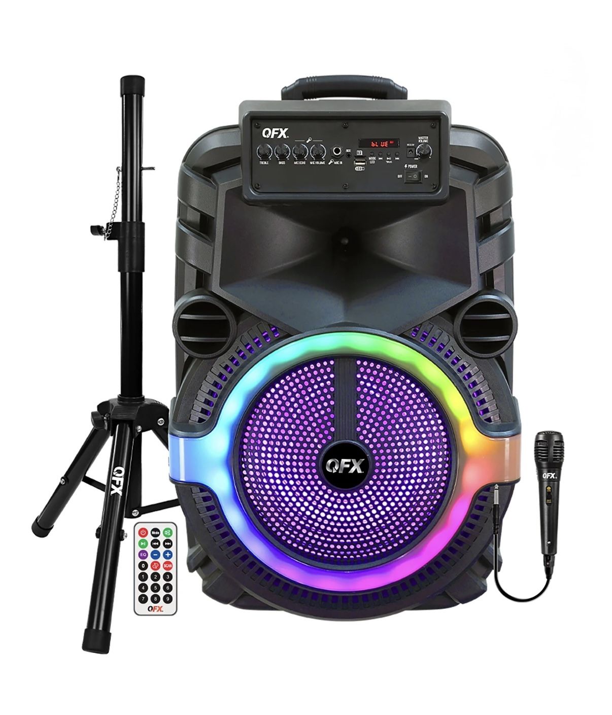 QFX15” Bluetooth Speakers With wired microphone, stand, wireless remote Control  🎶🎙️🎶🎶 
