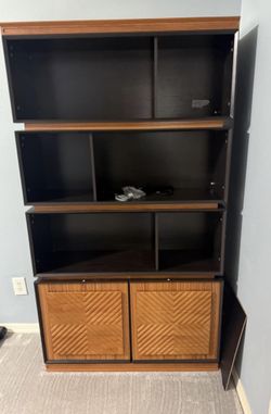 70” Tall Kitchen Cabinet 5 Tier Bookcase with Storage Cabinet Mid-Century Modern Wood Bookshelf