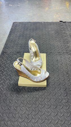 Cathy Jean White Cork Wedge Sandals size 8