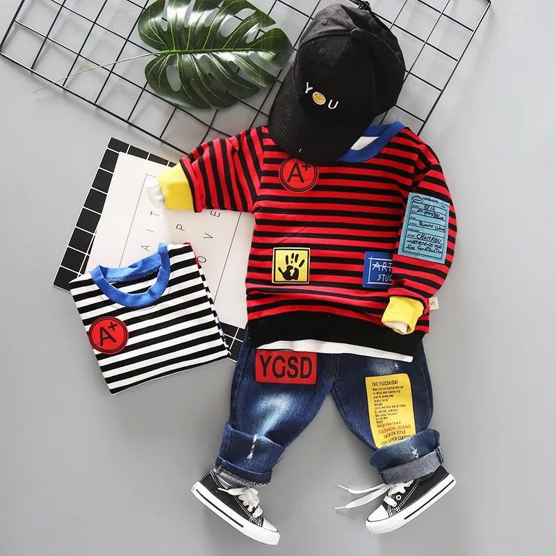 Summer Children Baby Boys Girls Clothes Striped Sweatshirt Jeans 2pcs/Sets Child Toddler Fashion Cotton Clothing Kids Tracksuits