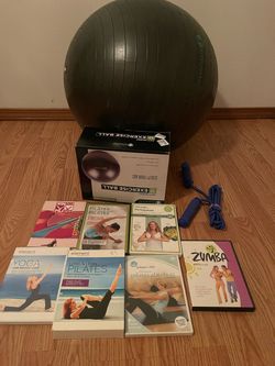 Lot of Workout DVDs, Jump Rope & Yoga Ball