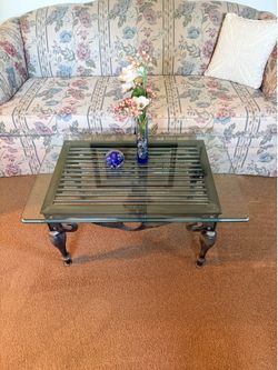 Ethan Allen Glass top table with Rod iron base excellent condition