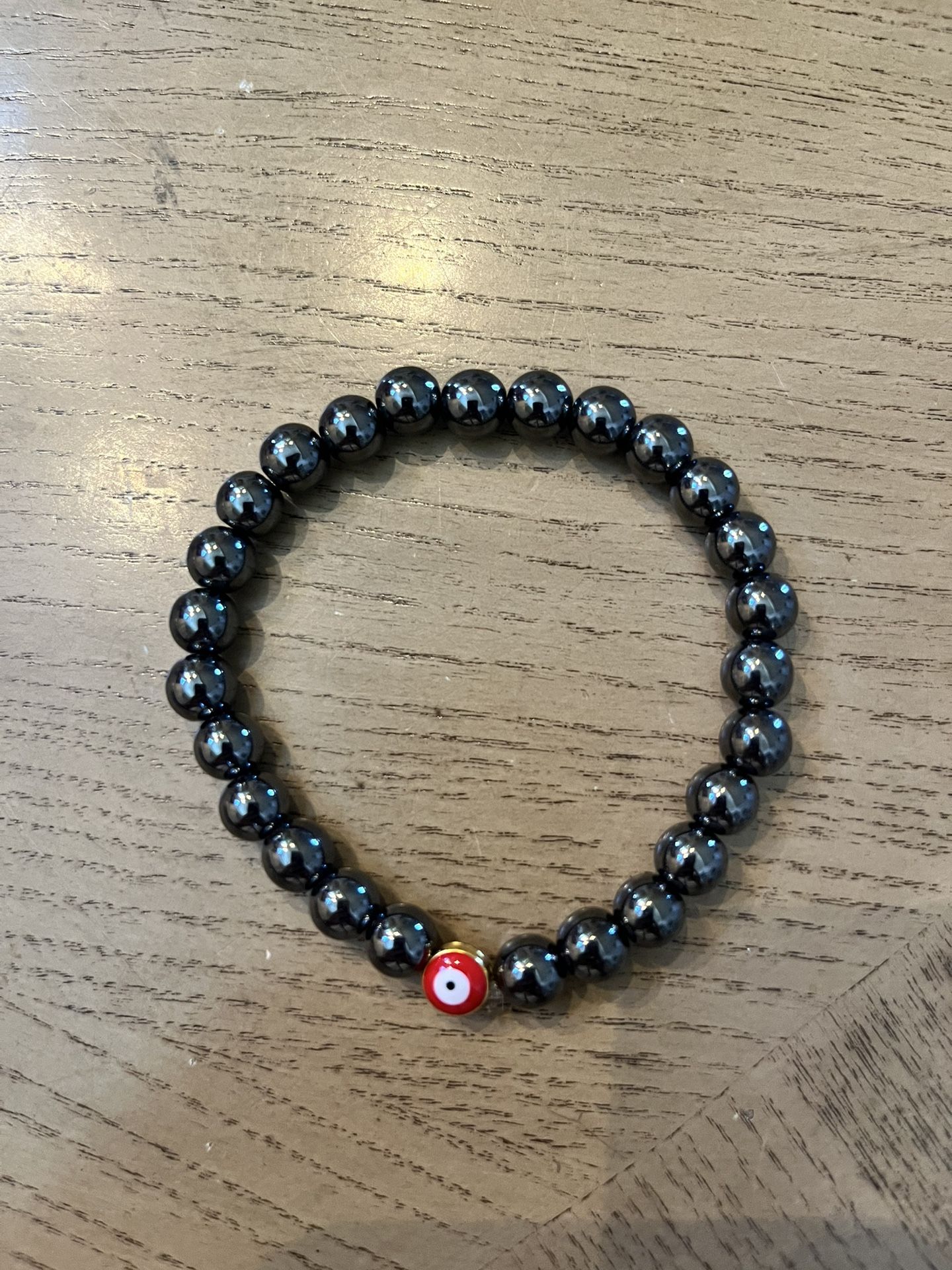 Handmade Gray Silver Magnetic Beads Evil Eye Bracelet