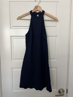 AQUA Navy Blue Halter Mini Dress - Wedding Guest