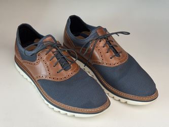 Johnston & Murphy Braydon Knit Saddle Shoe Navy Knit Tan Full Grain Mens 9.5 MINT