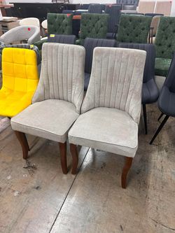 PORKISS Upholstered Dining Chairs Set of 2, Linen Dining Room Chair with Curved Solid Wood Legs, Modern Accent Chair for Kitchen, Beige