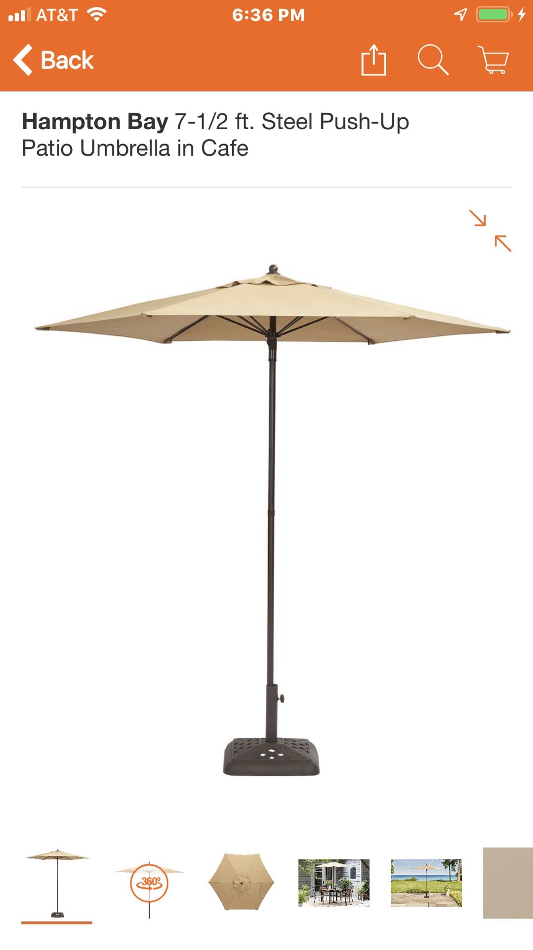 NEW Hampton Bay 7.5ft Patio Umbrella WITH PLASTIC BASE INCL.