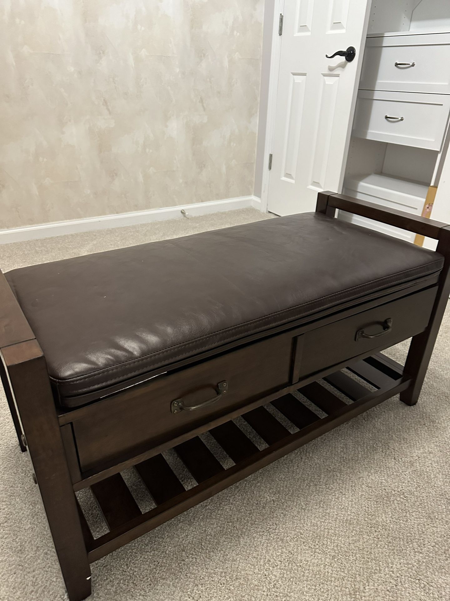 Wooden Bench With Drawers And Cushion