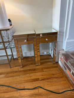 Mirrored Nightstands with Drawer – Set of 2